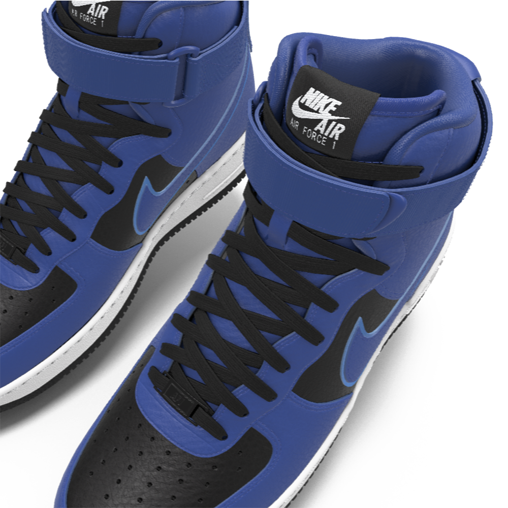 $250 NEW Mens Nike Air Force 1 High Black & Royal Blue Custom Leather BB Shoes
