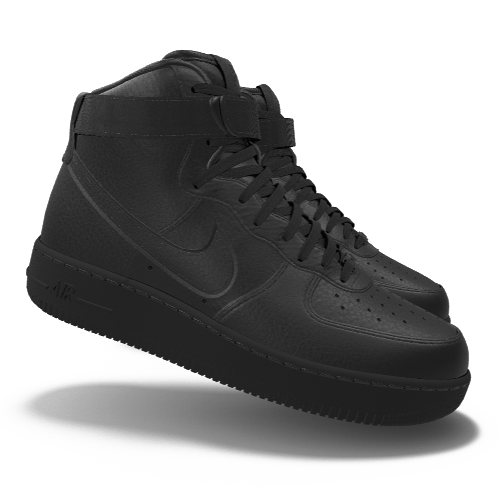 $250 NIB NEW Mens Nike Air Force 1 Triple Black Leather Custom High Top Shoes