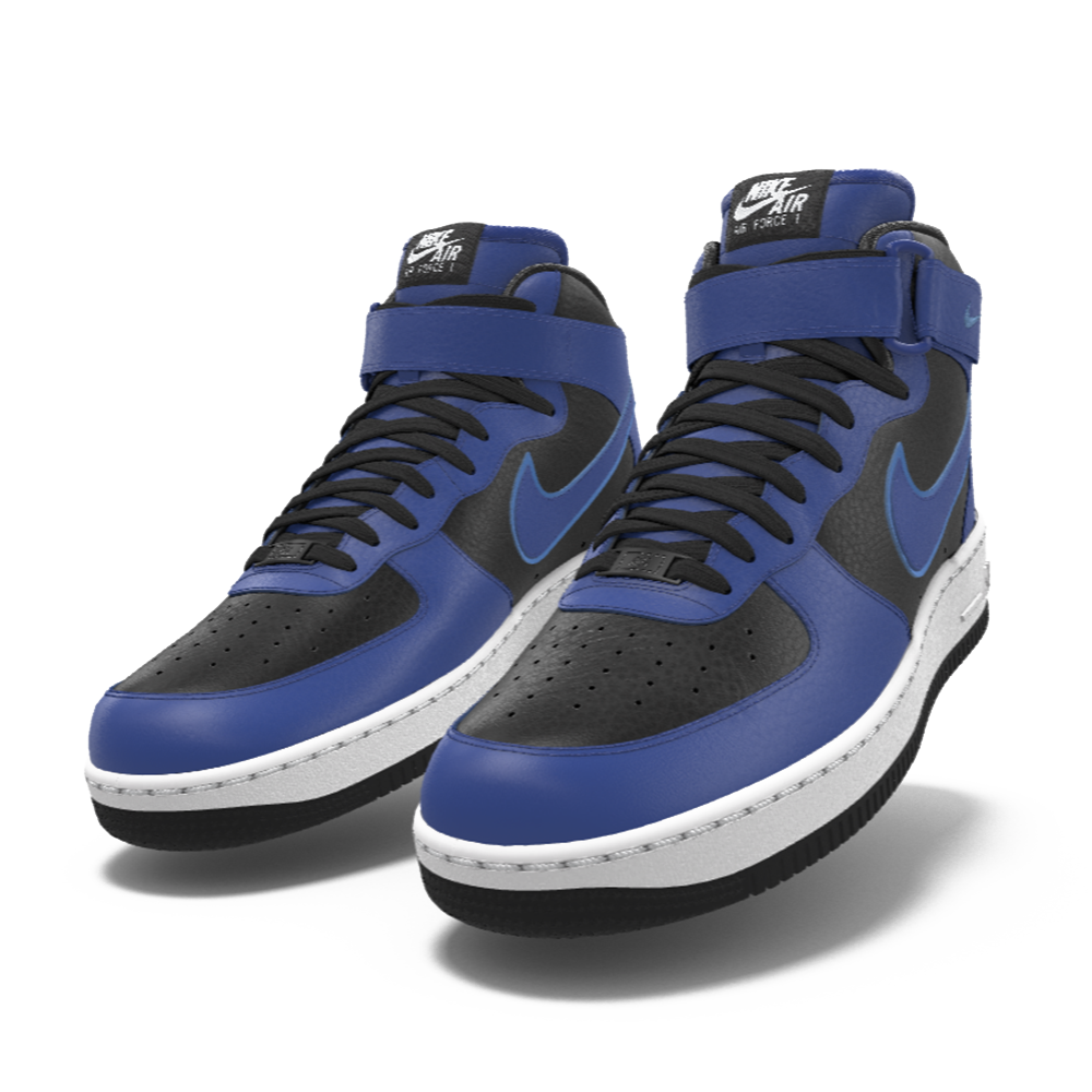 215 NIB Mens NIKE Air Force 1 MID Black Royal Blue Custom Leather B BZ Sports