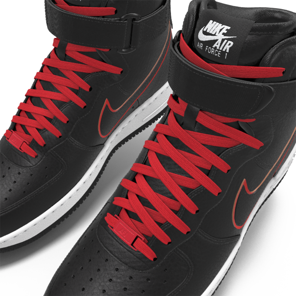 $250 NIB NEW Mens Nike Air Force 1 High Top Black & Red Custom Leather BB Shoes