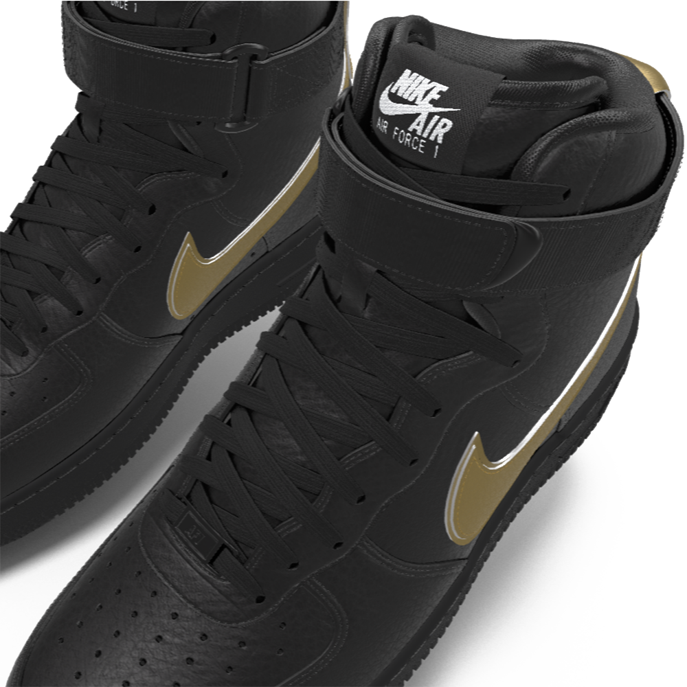 $250 NIB NEW Mens Nike Air Force 1 High Top Black & Gold Custom Leather Shoes