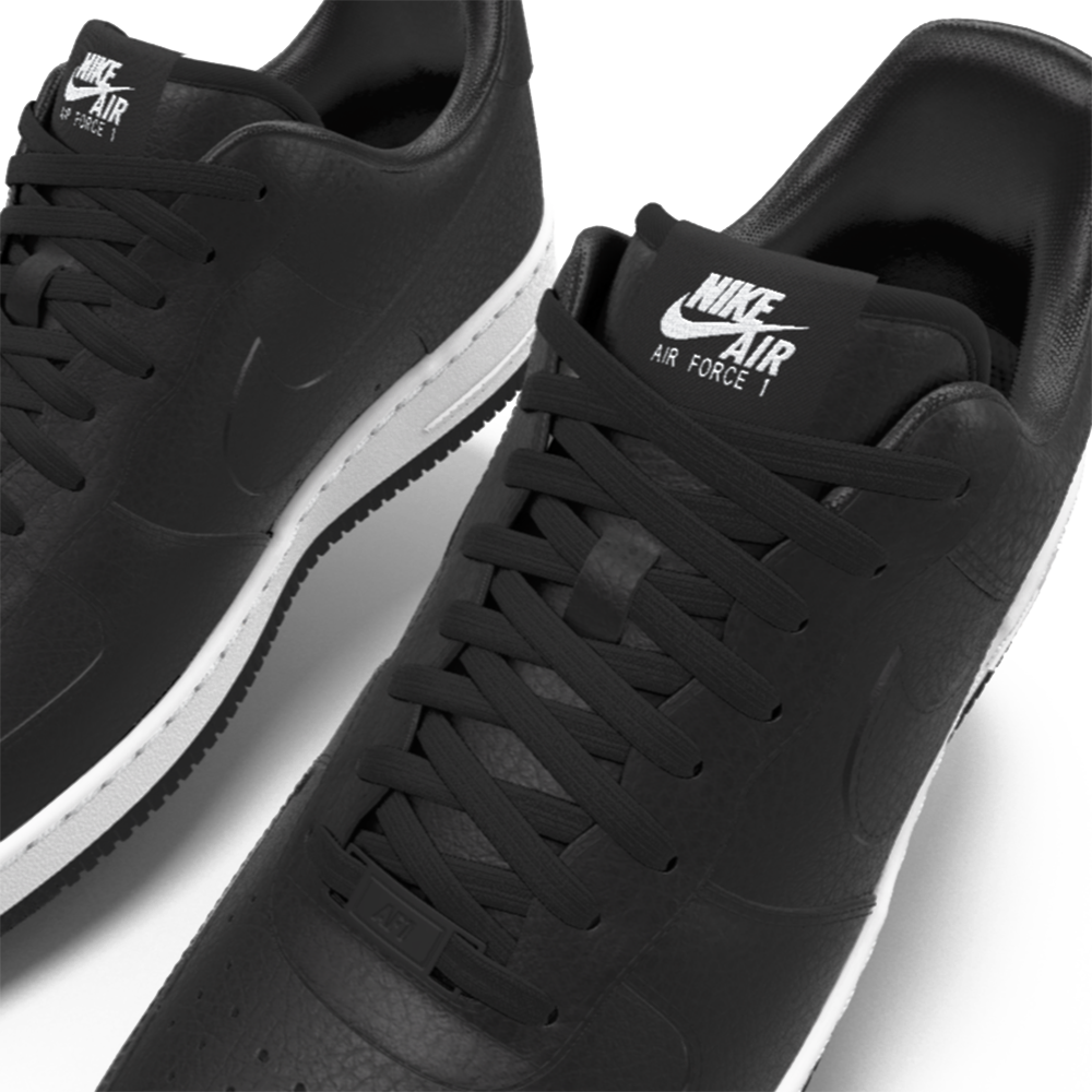 $195 NIB NEW Mens Nike Air Force 1 Black Leather Custom Low Top Athletic Shoes