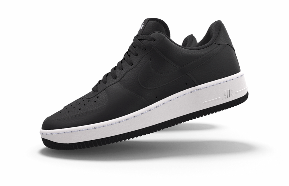 $195 NIB NEW Mens Nike Air Force 1 Black Leather Custom Low Top Athletic Shoes