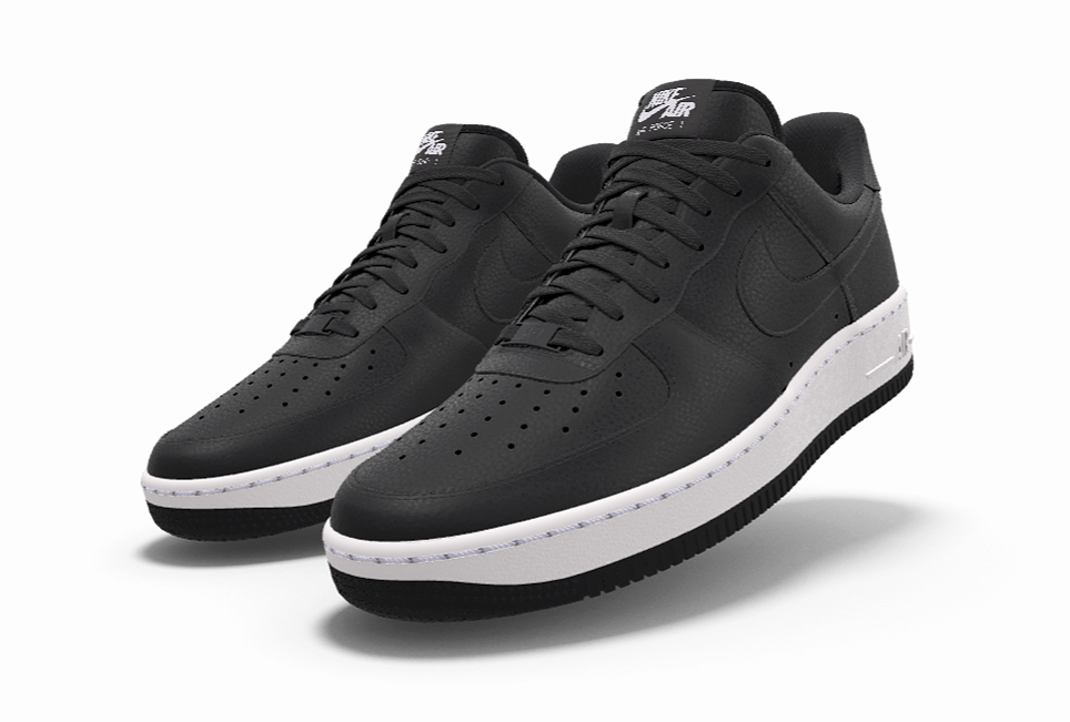 195 NIB NEW Mens Nike Air Force 1 Black Leather Custom Low Top