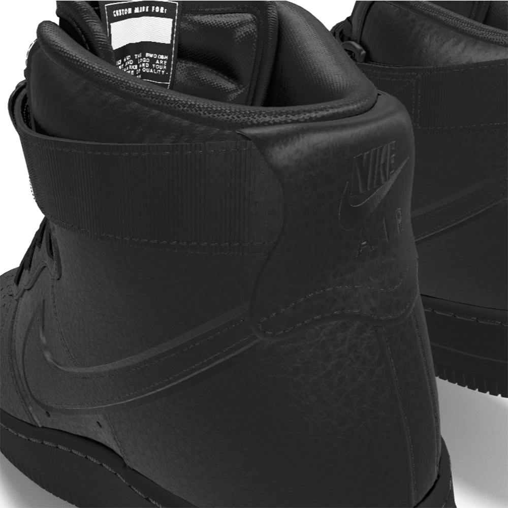 $250 NIB NEW Mens Nike Air Force 1 Triple Black Leather Custom High Top Shoes