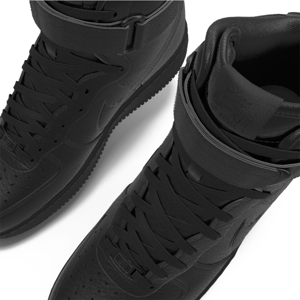 $250 NIB NEW Mens Nike Air Force 1 Triple Black Leather Custom High Top Shoes