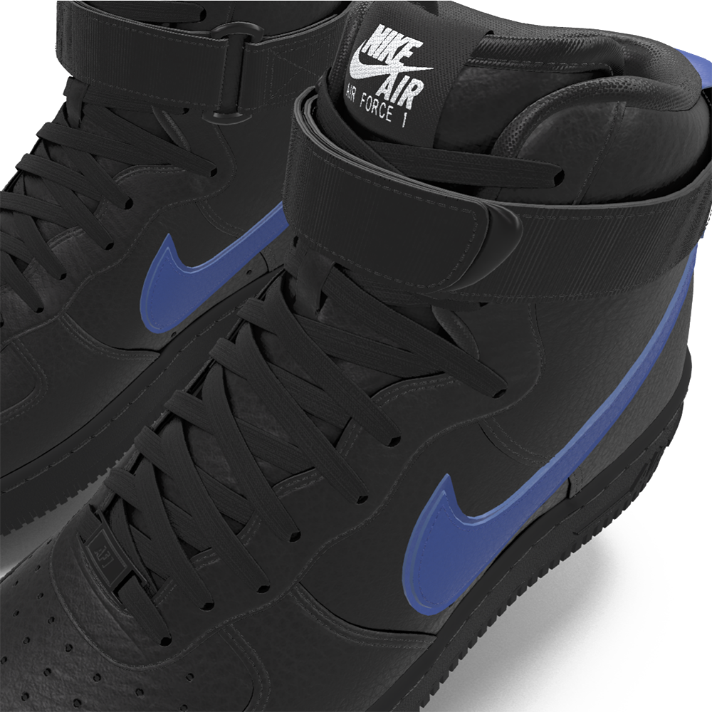 $250 NIB NEW Mens Nike Air Force 1 High Custom Black & Blue Leather BB Shoes