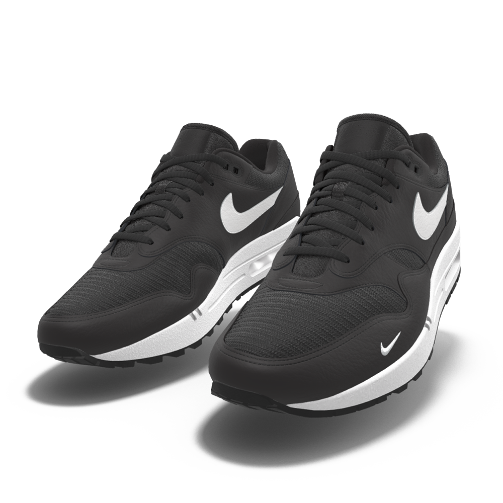 $225 NIB NEW Mens Nike Air Max 1 Black Leather Heaven's Gate Custom Low Athletic Shoes