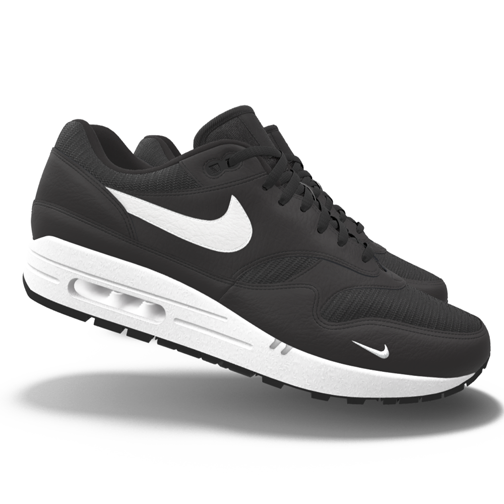 $225 NIB NEW Mens Nike Air Max 1 Black Leather Heaven's Gate Custom Low Athletic Shoes