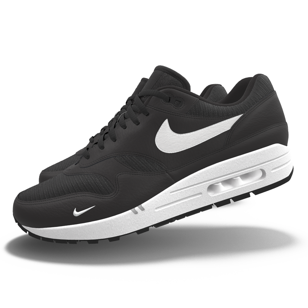 $225 NIB NEW Mens Nike Air Max 1 Black Leather Heaven's Gate Custom Low Athletic Shoes