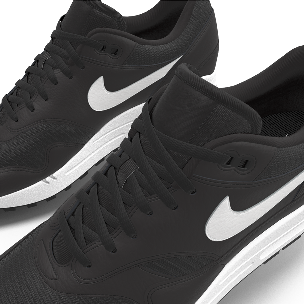 $225 NIB NEW Mens Nike Air Max 1 Black Leather Heaven's Gate Custom Low Athletic Shoes