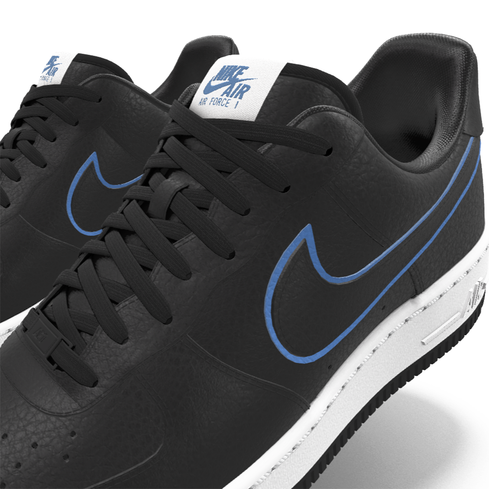 $195 NIB NEW Mens Nike Air Force 1 Low Black & Blue Custom Athletic Shoes