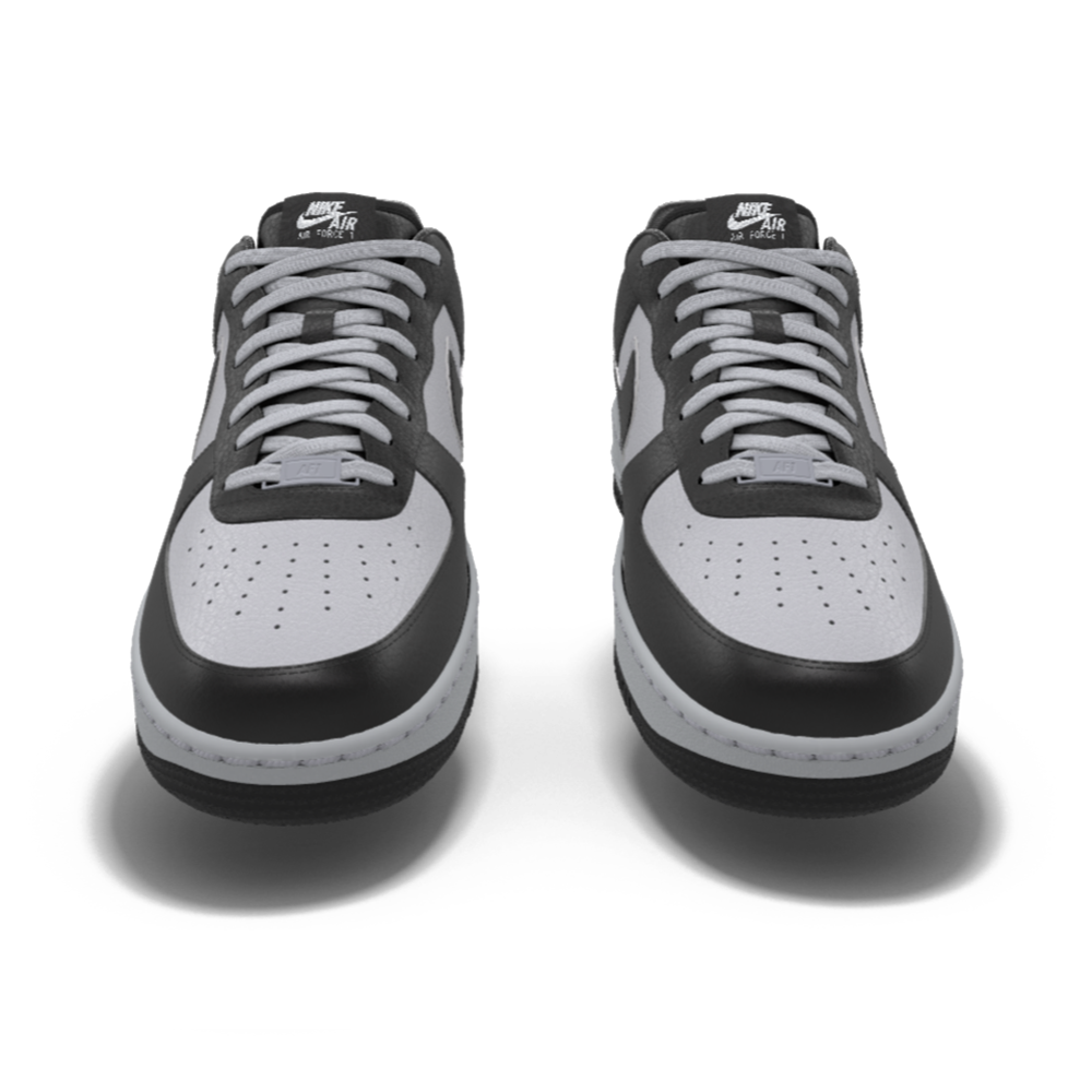 $195 NIB NEW Mens Nike Air Force 1 Low Silver & Black Custom Leather Athletic Shoes