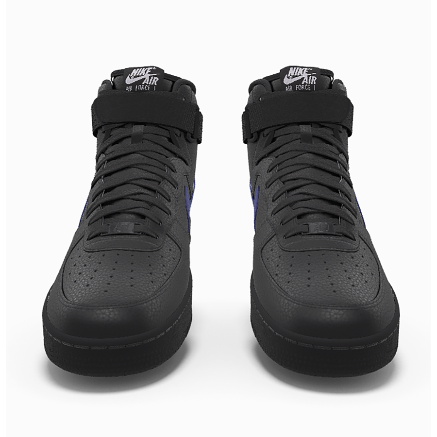 $250 NIB NEW Mens Nike Air Force 1 Black & Royal Leather Custom High Top Shoes