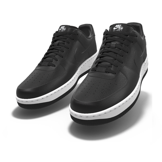 $195 NIB NEW Mens Nike Air Force 1 Black Leather Custom Low Top Athletic Shoes