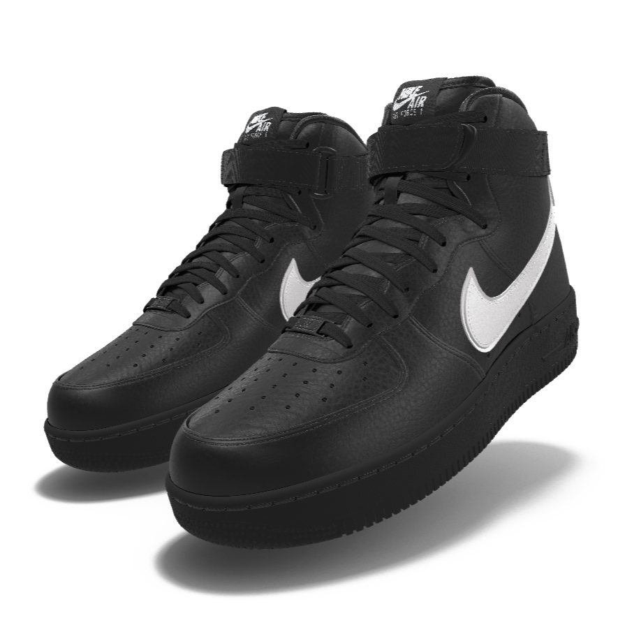 $250 NIB NEW Mens Nike Air Force 1 Custom Black Leather High Top BB Shoes