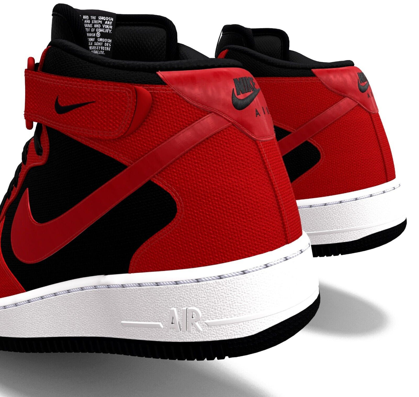 $215 NIB Mens NIKE Air Force 1 MID Black & Red Custom Canvas Basketball Shoes