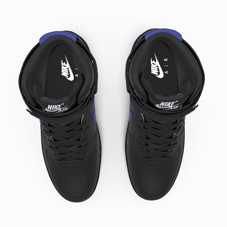 $250 NIB NEW Mens Nike Air Force 1 Black & Royal Leather Custom High Top Shoes