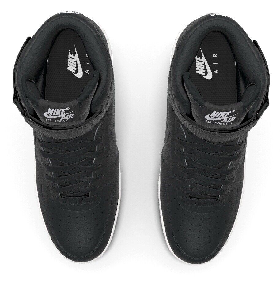 $215 NIB NEW Mens NIKE Air Force 1 Mid Custom Triple Black Premium Leather Shoes