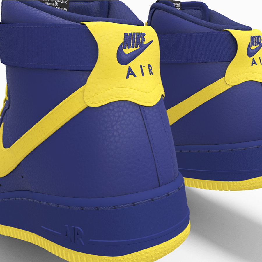 Blue and yellow nike high tops sales