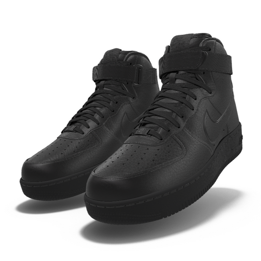 $250 NIB NEW Mens Nike Air Force 1 Triple Black Leather Custom High Top Shoes