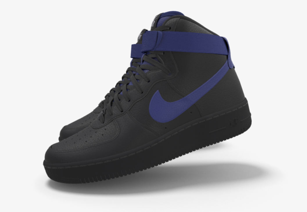 $250 NIB NEW Mens Nike Air Force 1 Black & Blue Leather Custom High Top BB Shoes