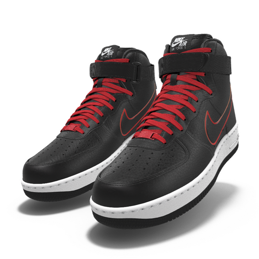 $250 NIB NEW Mens Nike Air Force 1 High Top Black & Red Custom Leather BB Shoes