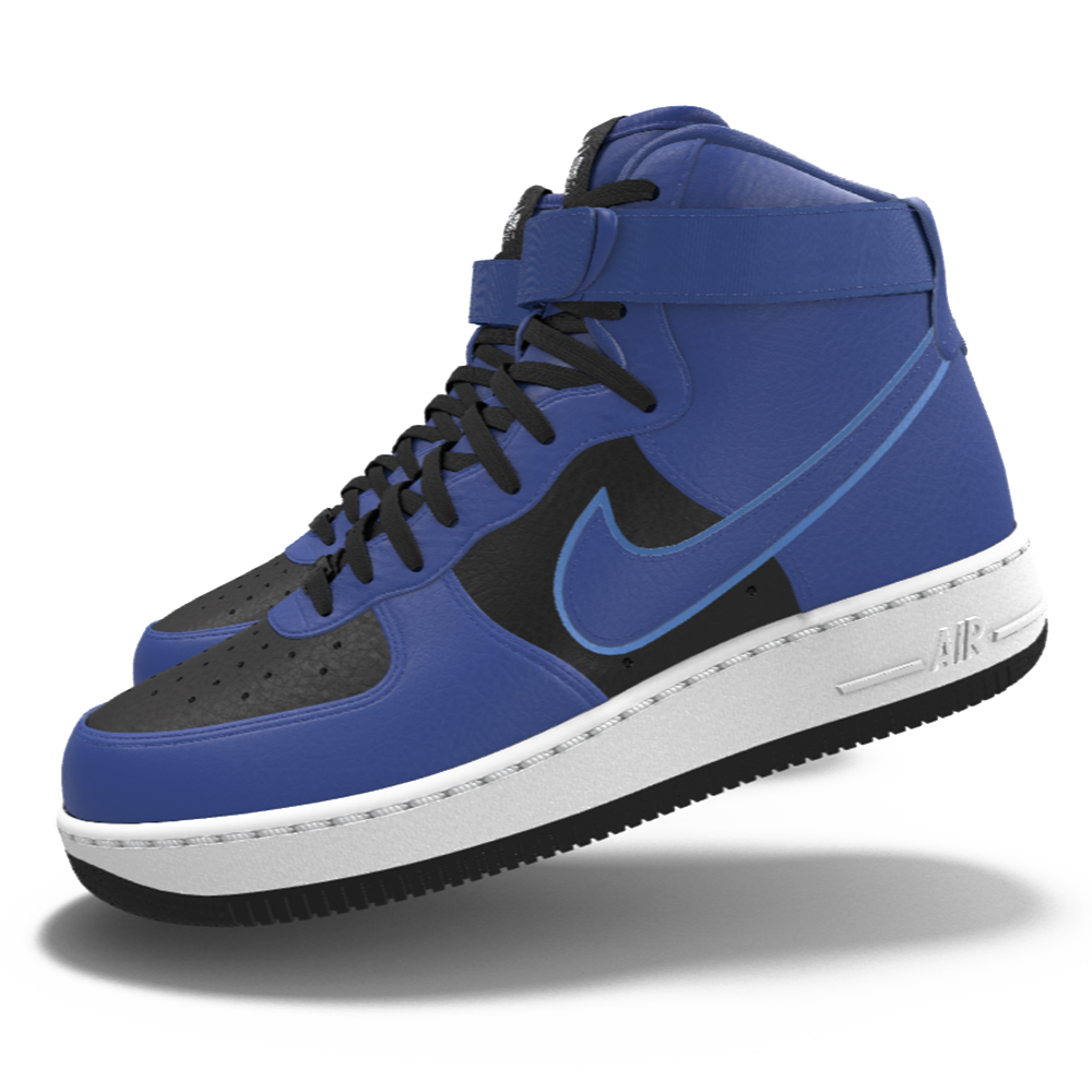 $250 NEW Mens Nike Air Force 1 High Black & Royal Blue Custom Leather BB Shoes