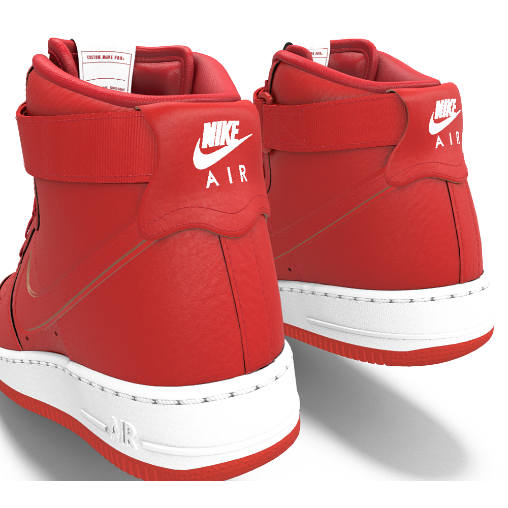 $250 NIB NEW Mens Nike Air Force 1 Red & White Custom Leather High Top BB Shoes