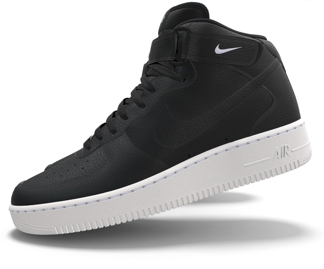 $215 NIB NEW Mens NIKE Air Force 1 Mid Custom Triple Black Premium Leather Shoes