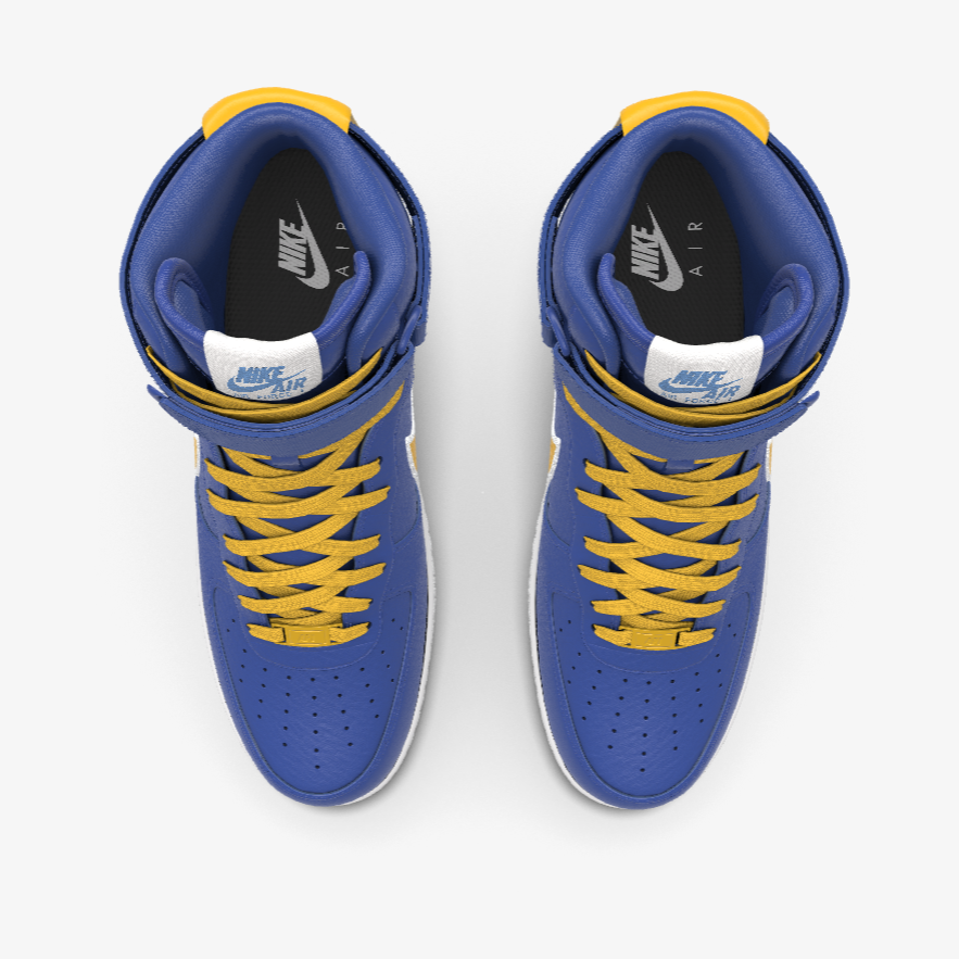 250 NIB NEW Mens NIKE Air Force 1 Blue Yellow Custom Leather High T BZ Sports