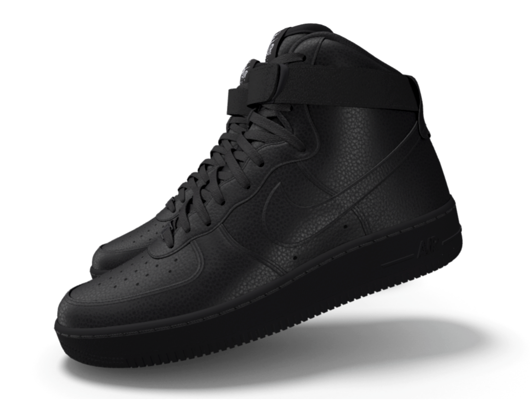 $250 NIB NEW Mens Nike Air Force 1 Triple Black Leather Custom High Top Shoes