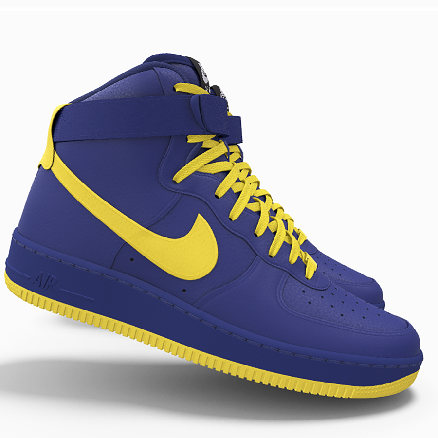 $250 NIB NEW Mens NIKE Air Force 1 Blue & Yellow Custom Leather High Top Shoes