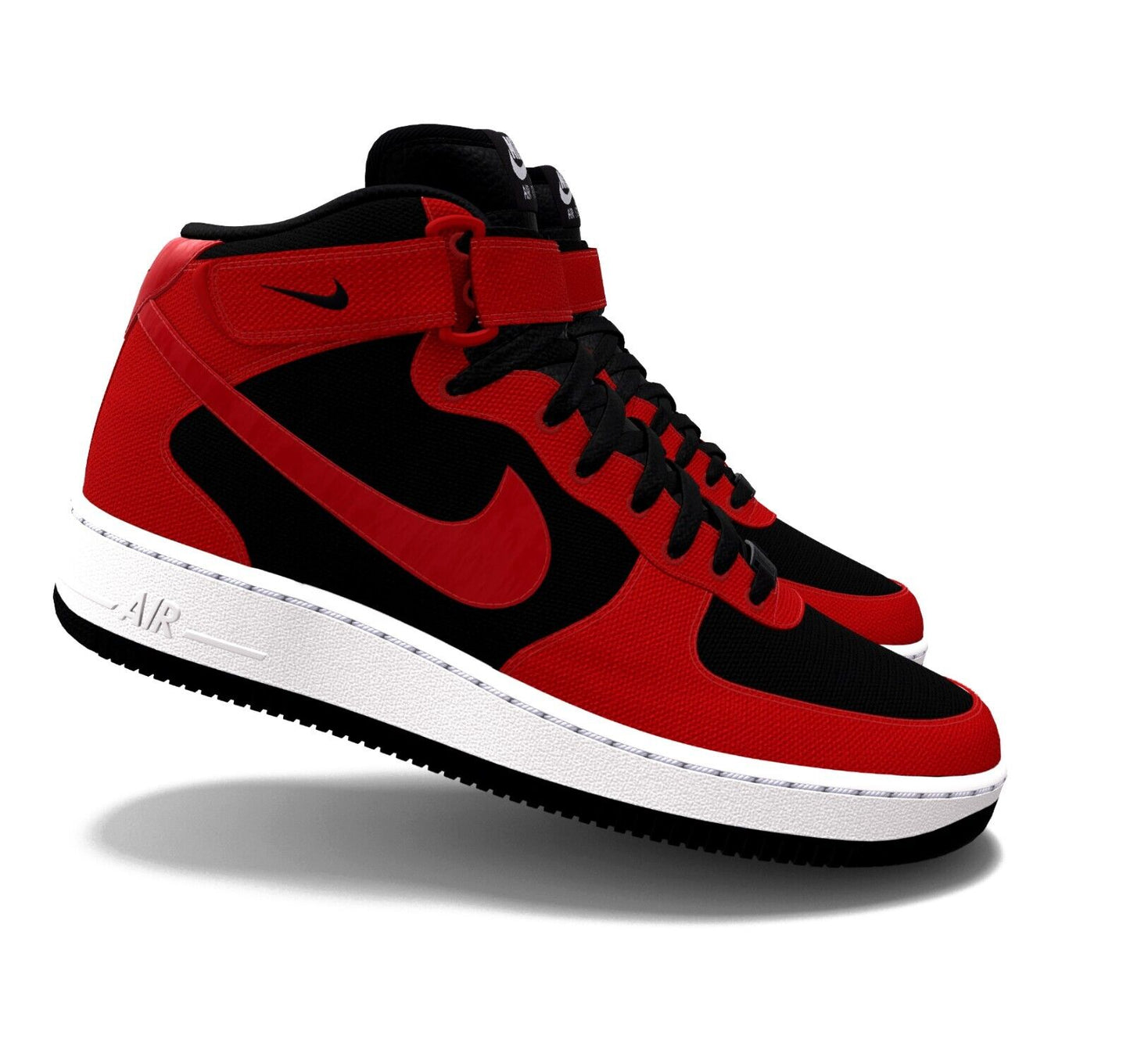 $215 NIB Mens NIKE Air Force 1 MID Black & Red Custom Canvas Basketball Shoes