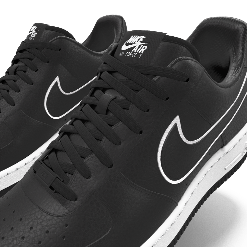 $195 NIB NEW Mens Nike Air Force 1 Black White Leather Custom Low Athletic Shoes