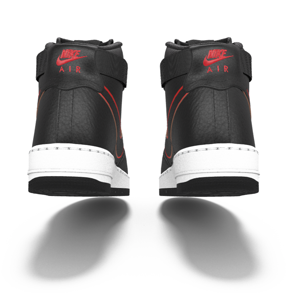 $250 NIB NEW Mens Nike Air Force 1 High Top Black & Red Custom Leather BB Shoes