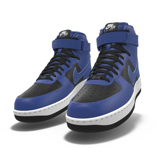 $250 NEW Mens Nike Air Force 1 High Black & Royal Blue Custom Leather BB Shoes