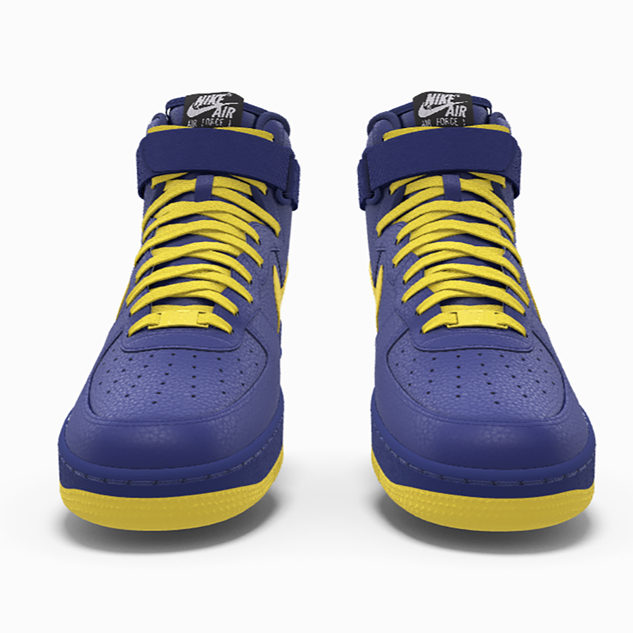 $250 NIB NEW Mens NIKE Air Force 1 Blue & Yellow Custom Leather High Top Shoes