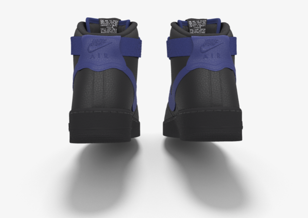 $250 NIB NEW Mens Nike Air Force 1 Black & Blue Leather Custom High Top BB Shoes