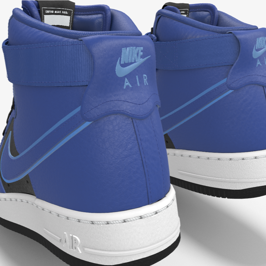 $250 NEW Mens Nike Air Force 1 High Black & Royal Blue Custom Leather BB Shoes