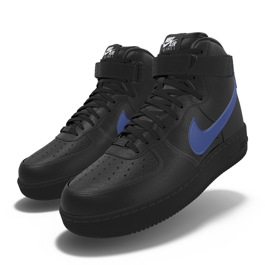 $250 NIB NEW Mens Nike Air Force 1 High Custom Black & Blue Leather BB Shoes