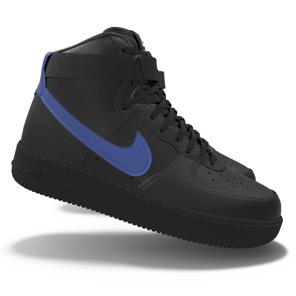 $250 NIB NEW Mens Nike Air Force 1 High Custom Black & Blue Leather BB Shoes