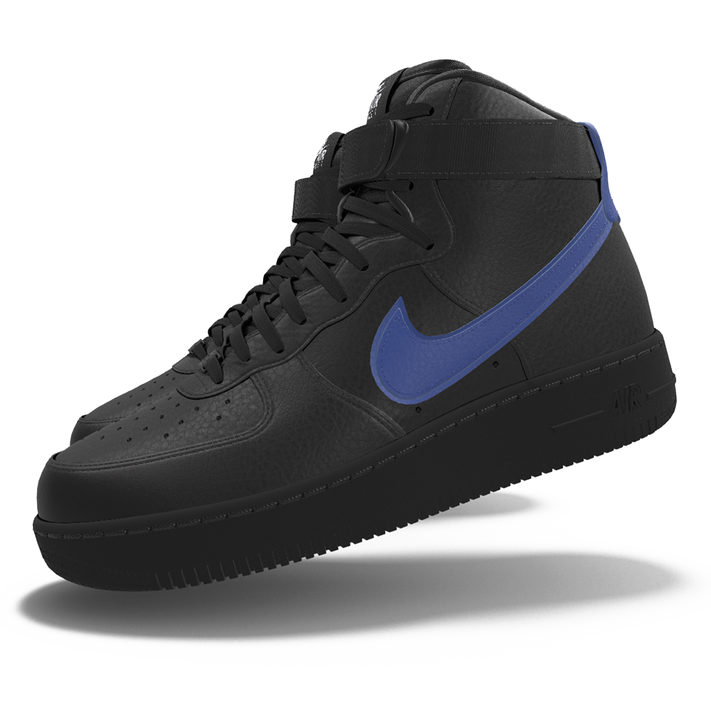 $250 NIB NEW Mens Nike Air Force 1 High Custom Black & Blue Leather BB Shoes