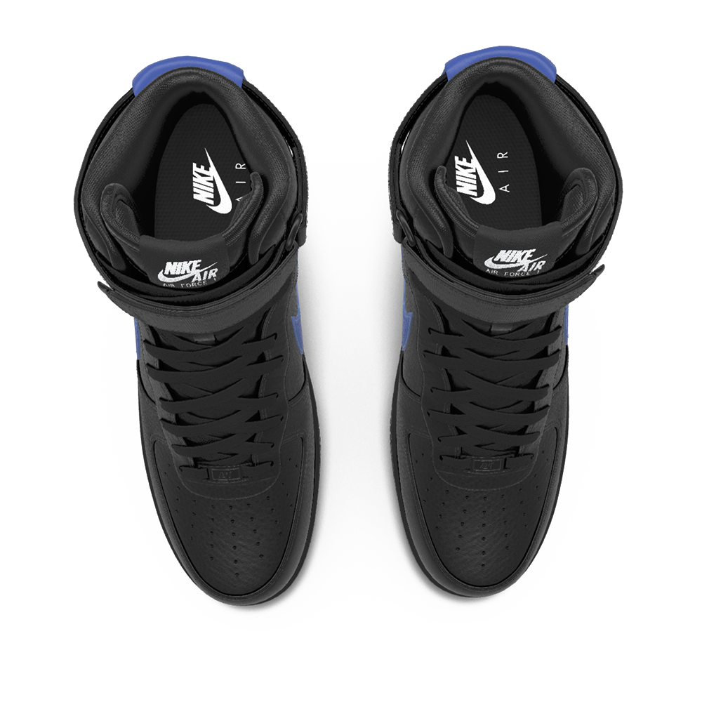 $250 NIB NEW Mens Nike Air Force 1 High Custom Black & Blue Leather BB Shoes
