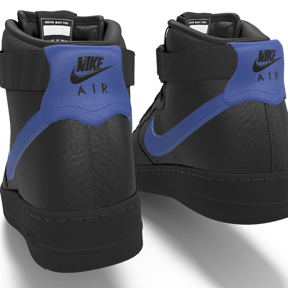 $250 NIB NEW Mens Nike Air Force 1 High Custom Black & Blue Leather BB Shoes