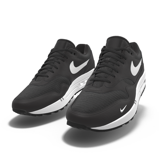 $225 NIB NEW Mens Nike Air Max 1 Black Leather Heaven's Gate Custom Low Athletic Shoes