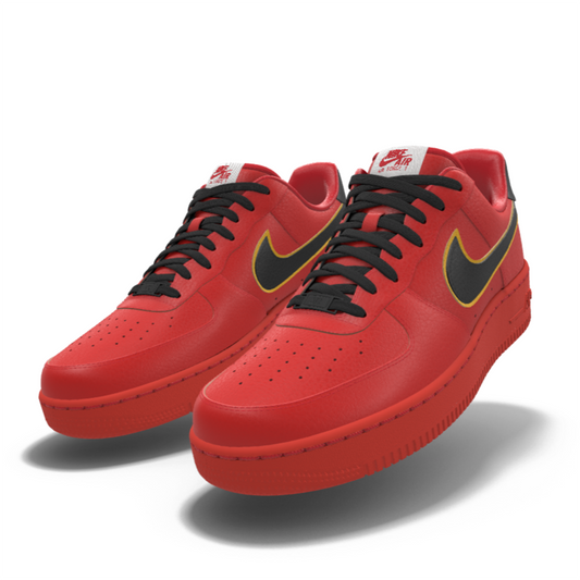 $195 NIB NEW Mens NIKE Air Force 1 Low Red Black & Gold Custom Leather Shoes