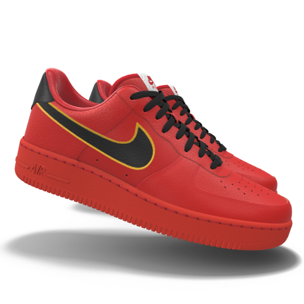 $195 NIB NEW Mens NIKE Air Force 1 Low Red Black & Gold Custom Leather Shoes