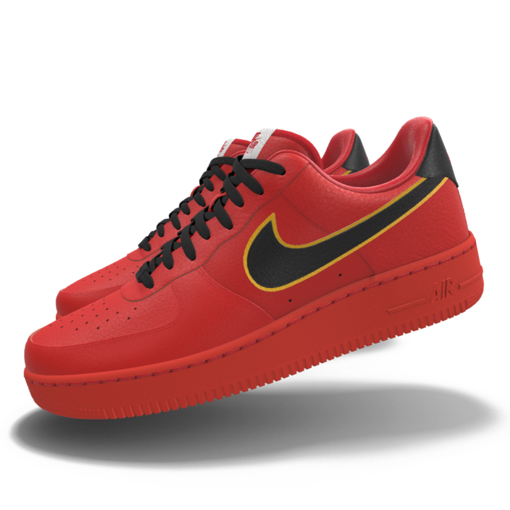 $195 NIB NEW Mens NIKE Air Force 1 Low Red Black & Gold Custom Leather Shoes