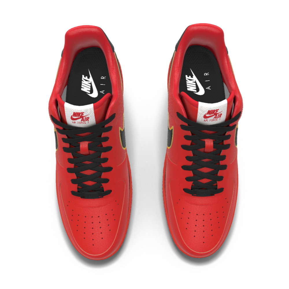 $195 NIB NEW Mens NIKE Air Force 1 Low Red Black & Gold Custom Leather Shoes